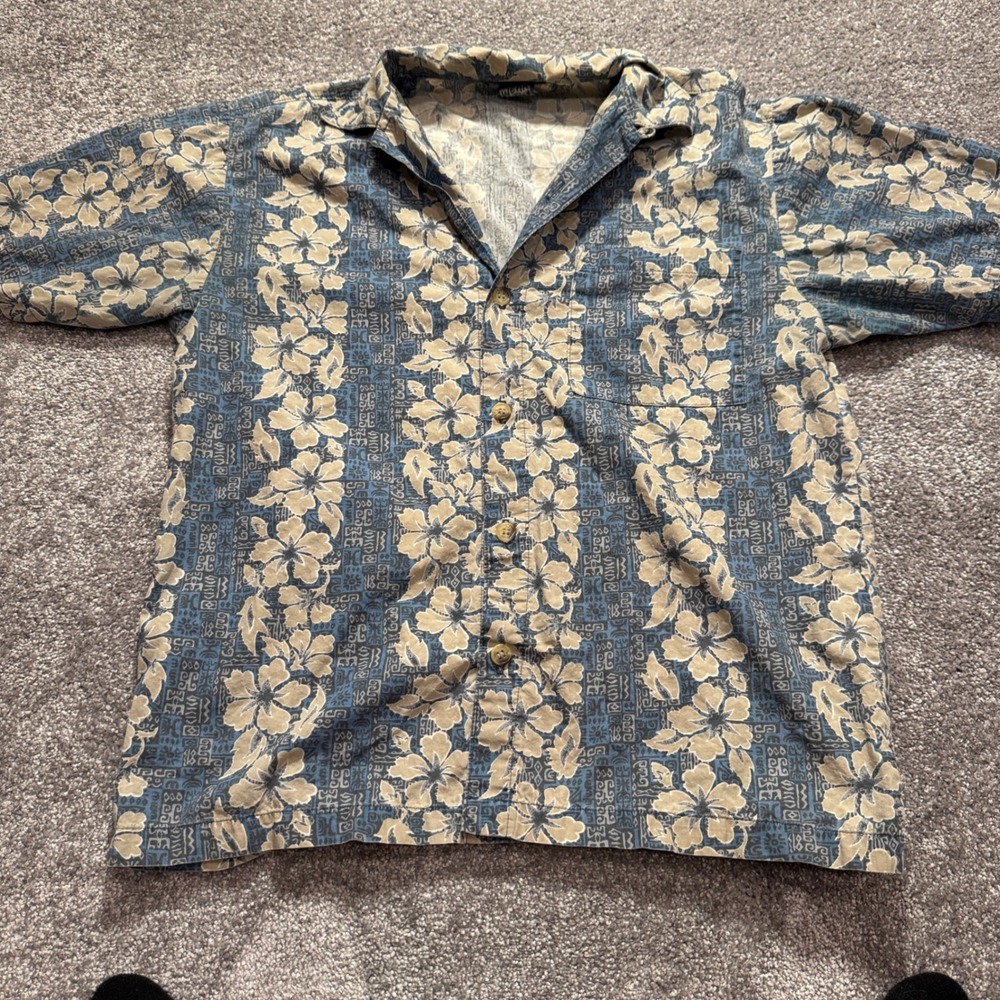 Vintage Scooby Doo Shirt Mens M Blue Floral Cotton 90s Resort Tiki Aloha Camp